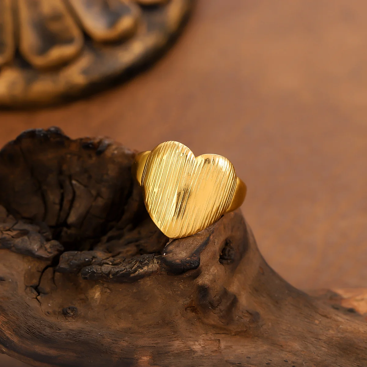 خاتم من الفولاذ المقاوم للصدأ مطلي بالذهب الفاخر الخفيف، معدن ثقيل مقاوم للماء وغير يتلاشى، مع حلقة إصبع قابلة للتعديل #5