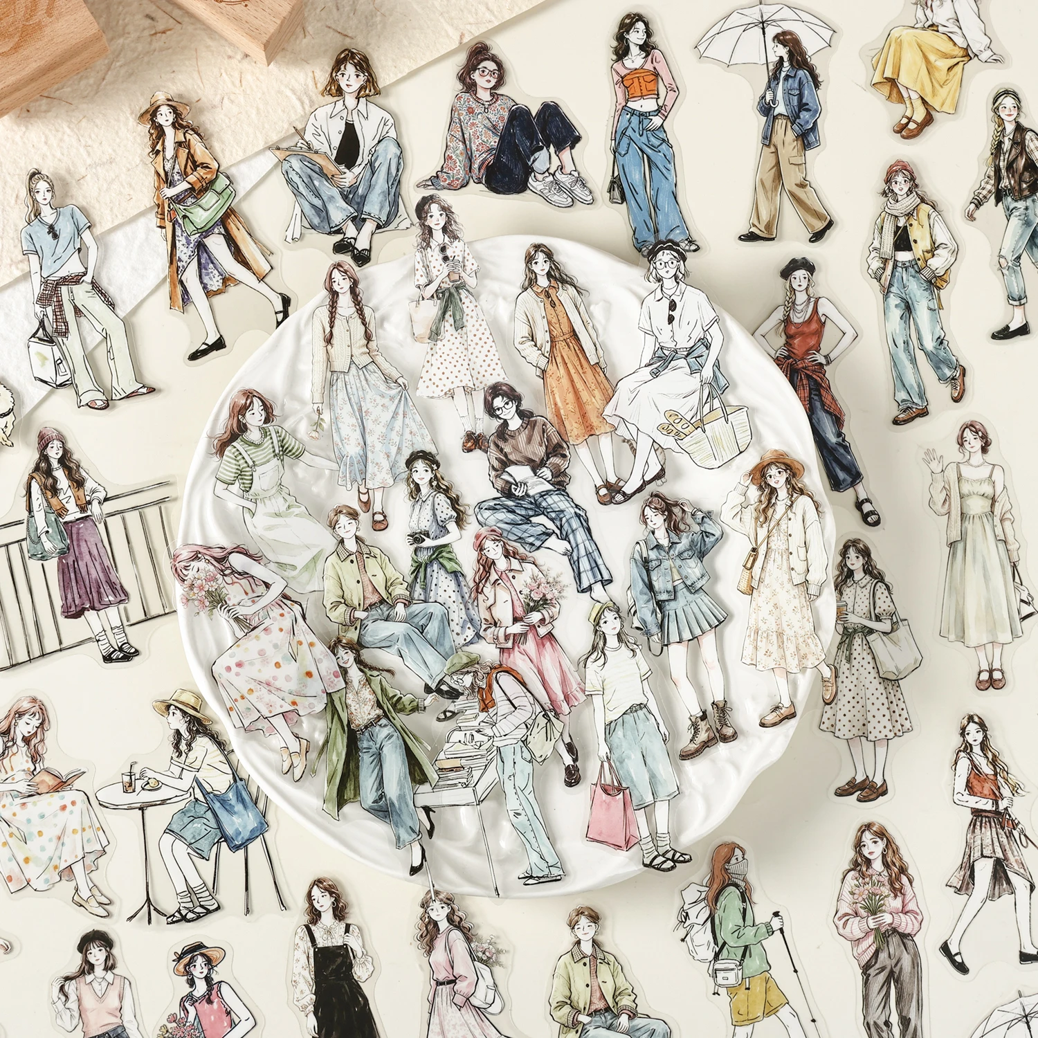 

Vintage Girl Character Landscape PET Sticker Creative DIY Journal Material Collage Scrapbooking Stationery