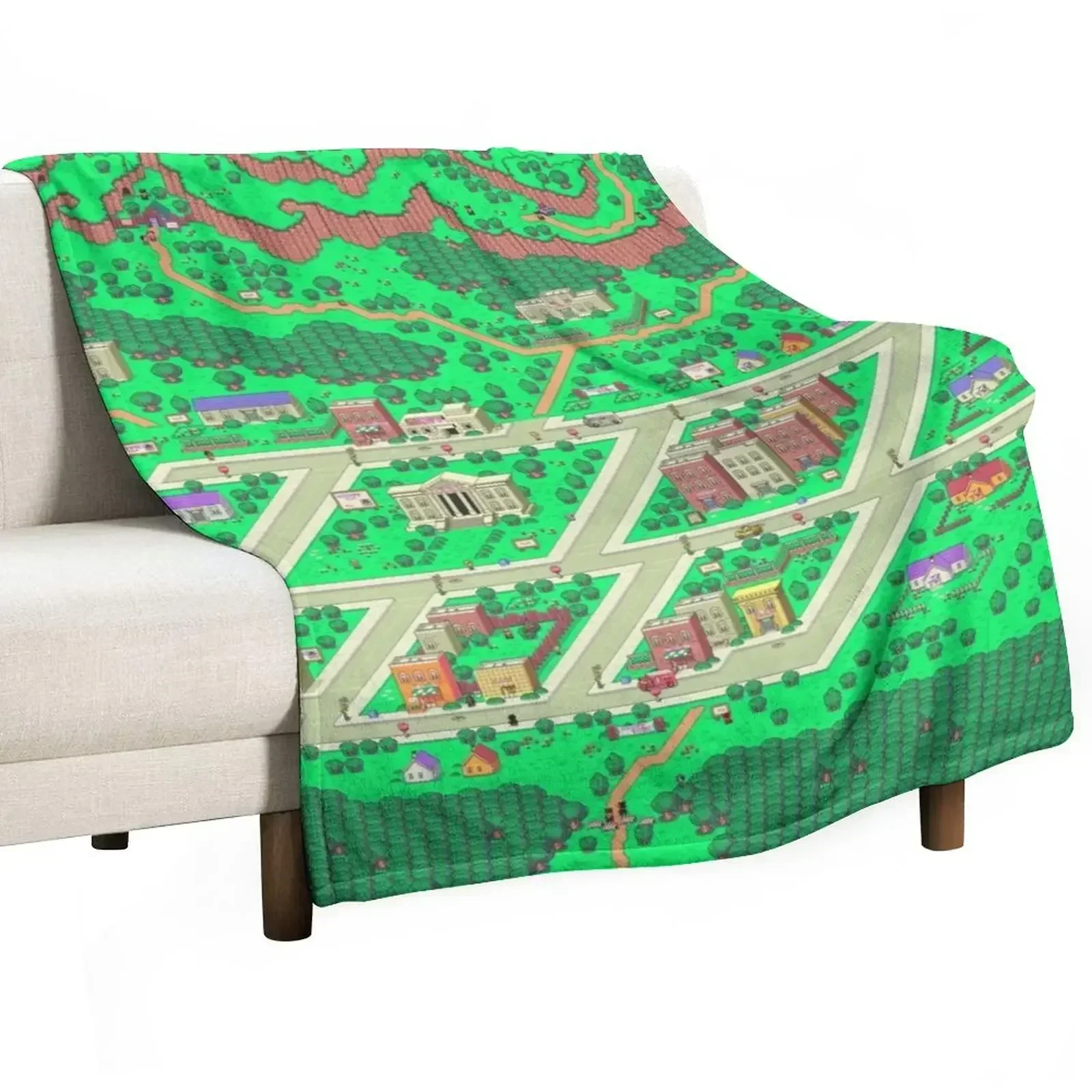 Earthbound Onett Map Throw Blanket Fade Resistant Durable Throw Blanket