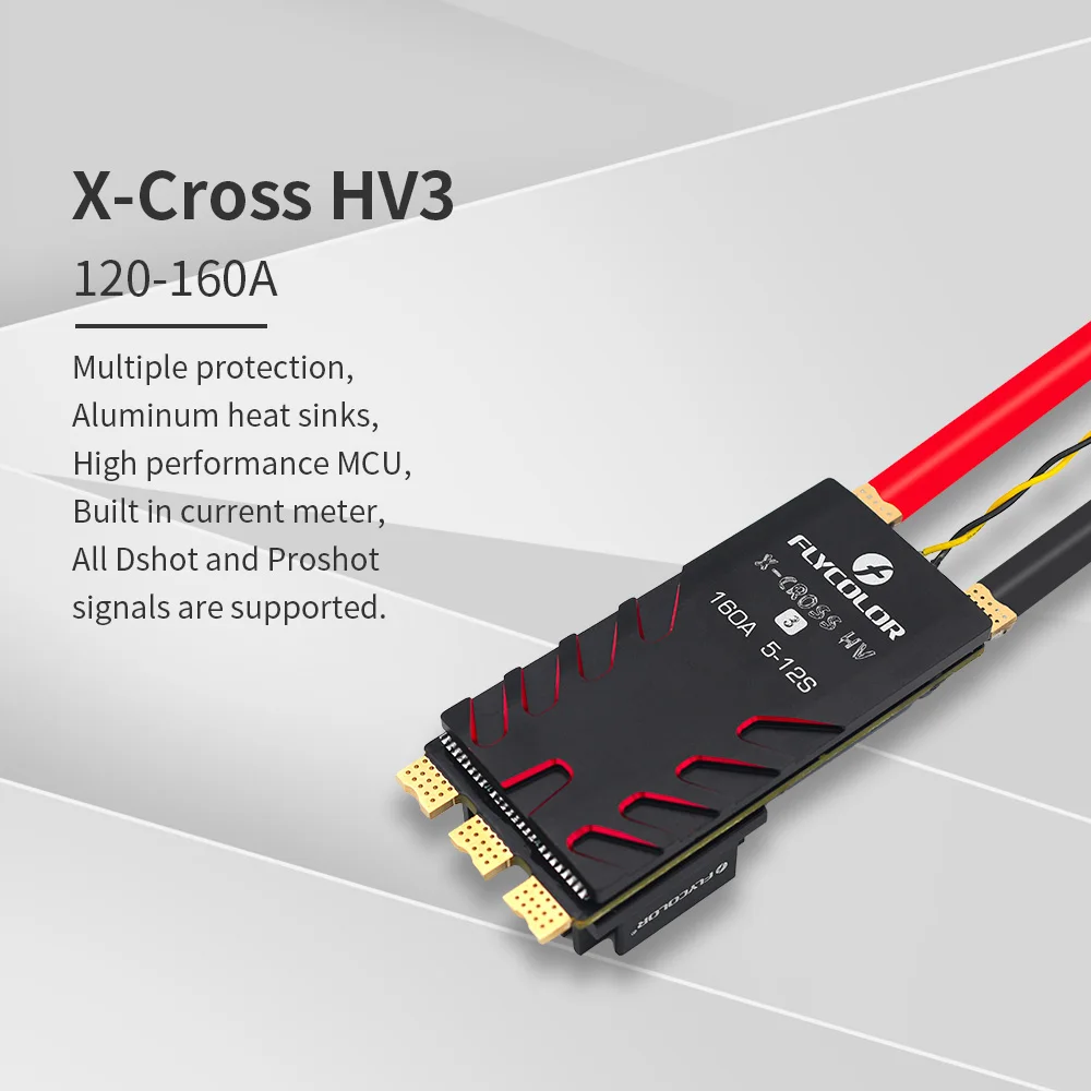 Flycolor – ESC sans balais x-cross HV3 60A 80A 120A 160A ESC 5-12S Lipo BLHeli-32 Dshot Proshot 64MHz 32 bits pour Drone de course RC FPV