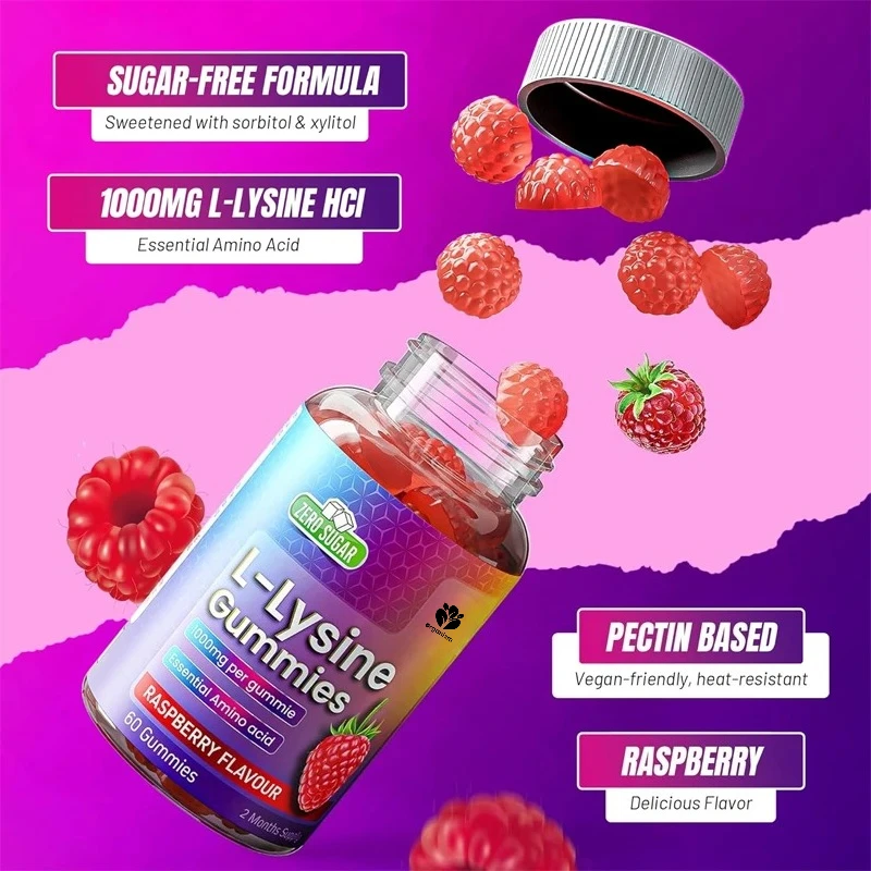 علكة L-Lysine، 1000 مجم، بدون سكر، أحماض أمينية قابلة للمضغ للبشرة والشفاه ودعم المناعة، نباتي، خالي من الجلوتين #5