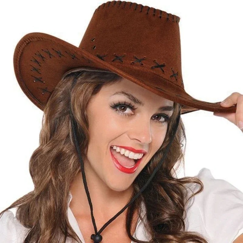 New Casual Western Cowboy Hat Sun Cowgirls Children Hats Artificial Suede Wide Brim Leisure Halloween Men Woman Accessories