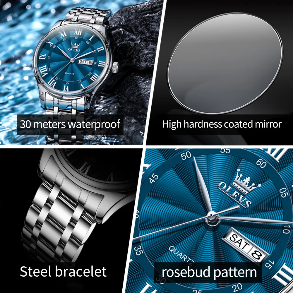 OLEVS Orologio da uomo di lusso Quadrante semplice di marca Orologio di alta qualità Orologio da polso con data luminosa impermeabile in acciaio inossidabile regalo