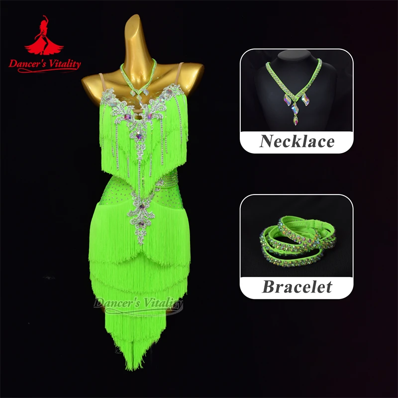 Latin Dance Fransen Kleid für Frauen Maßgeschneiderte Rumba Chacha Tango Praxis Kleidung Erwachsene Kinder Latin Performance Wear Outfit