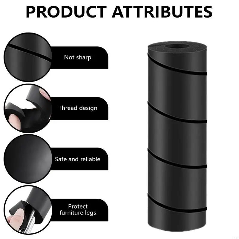 581E 4pcs Black Foam Bed Frame Feet Covers for Voice Reduction and Flexibility