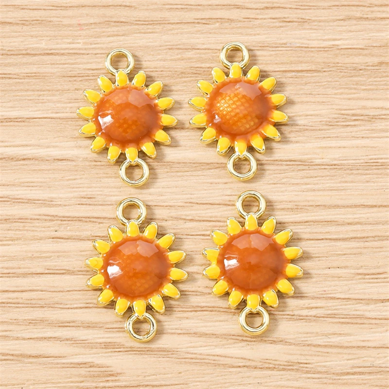 

5pcs 15x22mm Cute Enamel Sunflower Charms Connectors for Jewelry Making DIY Bracelets Necklaces Earrings Handmade Craft Supplies