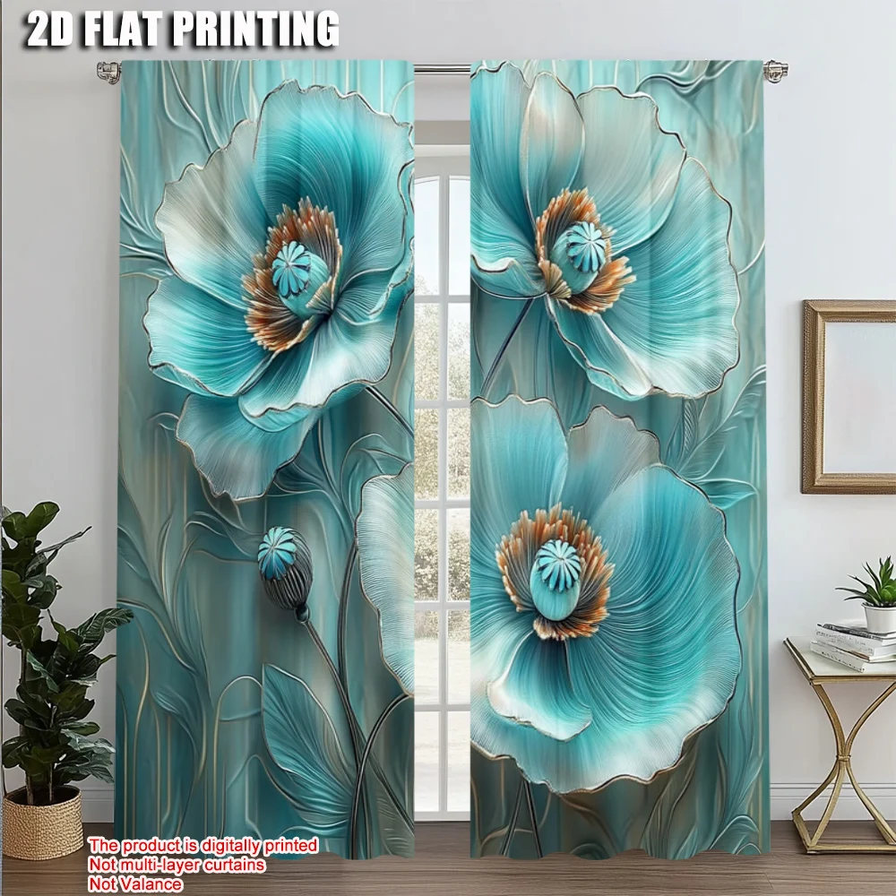 2pcs, Curtain Popular  print Blue Turquoise Floral Mandala Durable Polyester (without rod) Decorations For Home Ldeal for