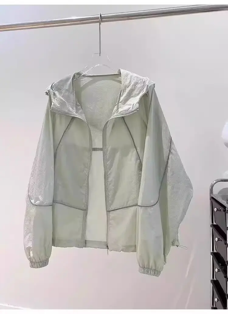 Kühlendes Sonnenschutz-Shirt für Damen – Neues, locker sitzendes, vielseitiges, atmungsaktives, dünnes Sonnenschutzkleidungsstück mit Kapuze für den Sommer – Detail 5