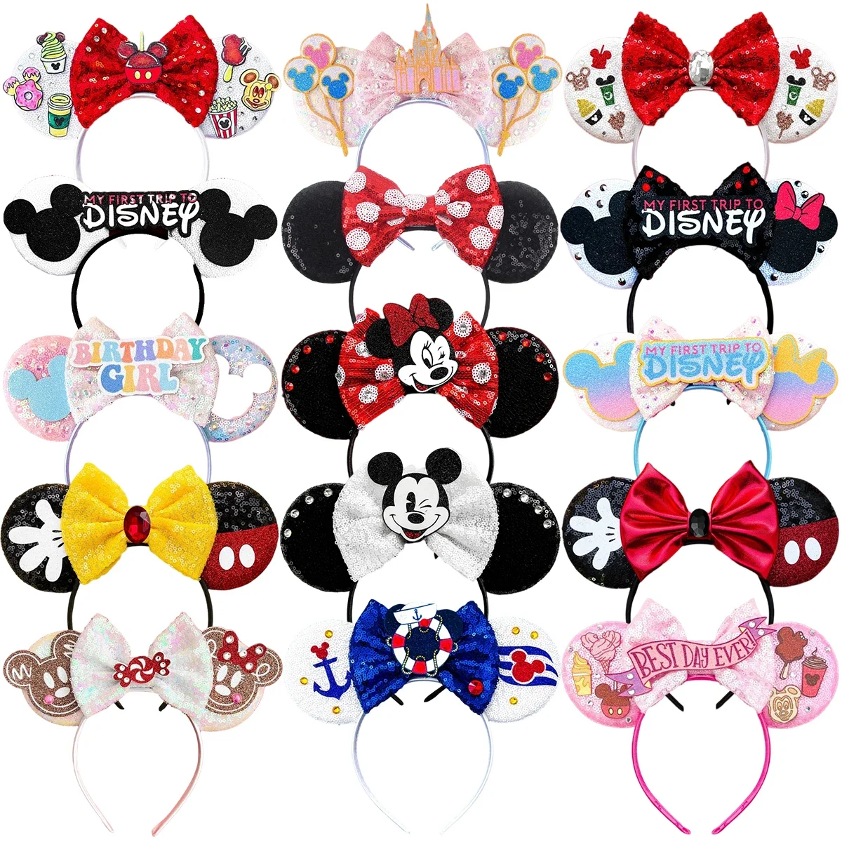 MY FIRST TRIP TO Disney Mickey Mouse Ear Headband for Adults Kids Minnie Mouse Hairbands Women Girls Black Bows Hair Accessories