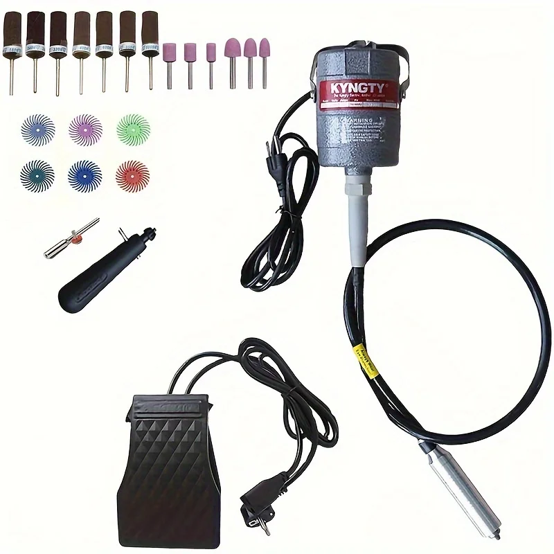 Flexshaft Mill Electric Jewelry Grinding Polishing Tools Machine 20 PCS Accessories for Foot Pedal Control Carving Buffing