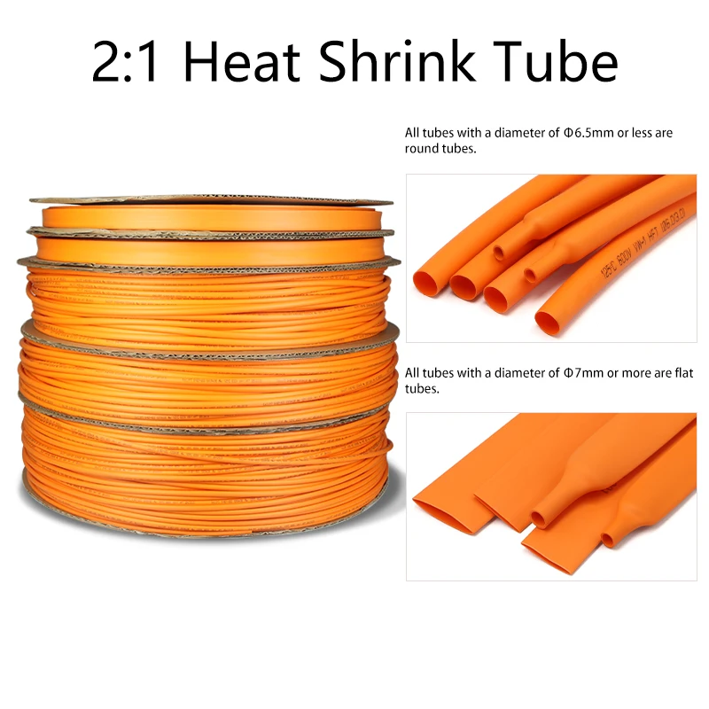 1~10m 2:1 Schrumpfschlauch Orange Durchmesser 1~50mm Wasserdichter DIY-Ummantelungsschlauch Kabelreparatur Polyolefin-Schlauch