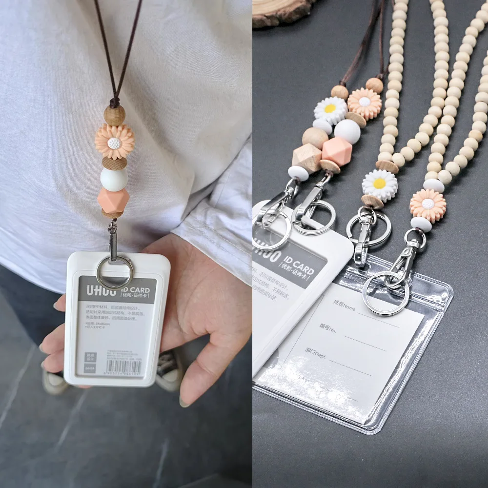 

Модный держатель для карт, ремни ручной работы, деревянные бусины, длинный ремешок, брелок, держатель для карт мобильного телефона