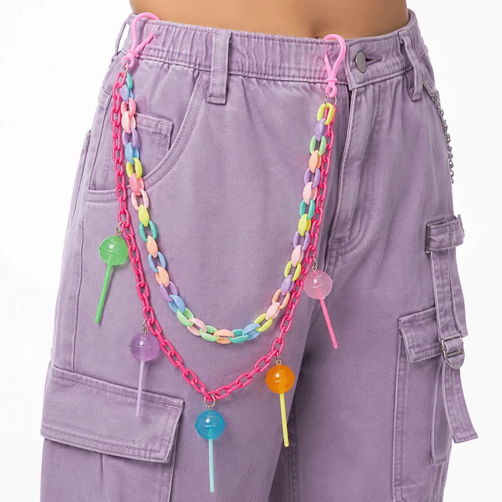 Candy-colored Rainbow Pant Chain Double-layer Y2K Jewelry Gifts Acrylic Trousers Chains Multicolor Resin Chain Keychain Women