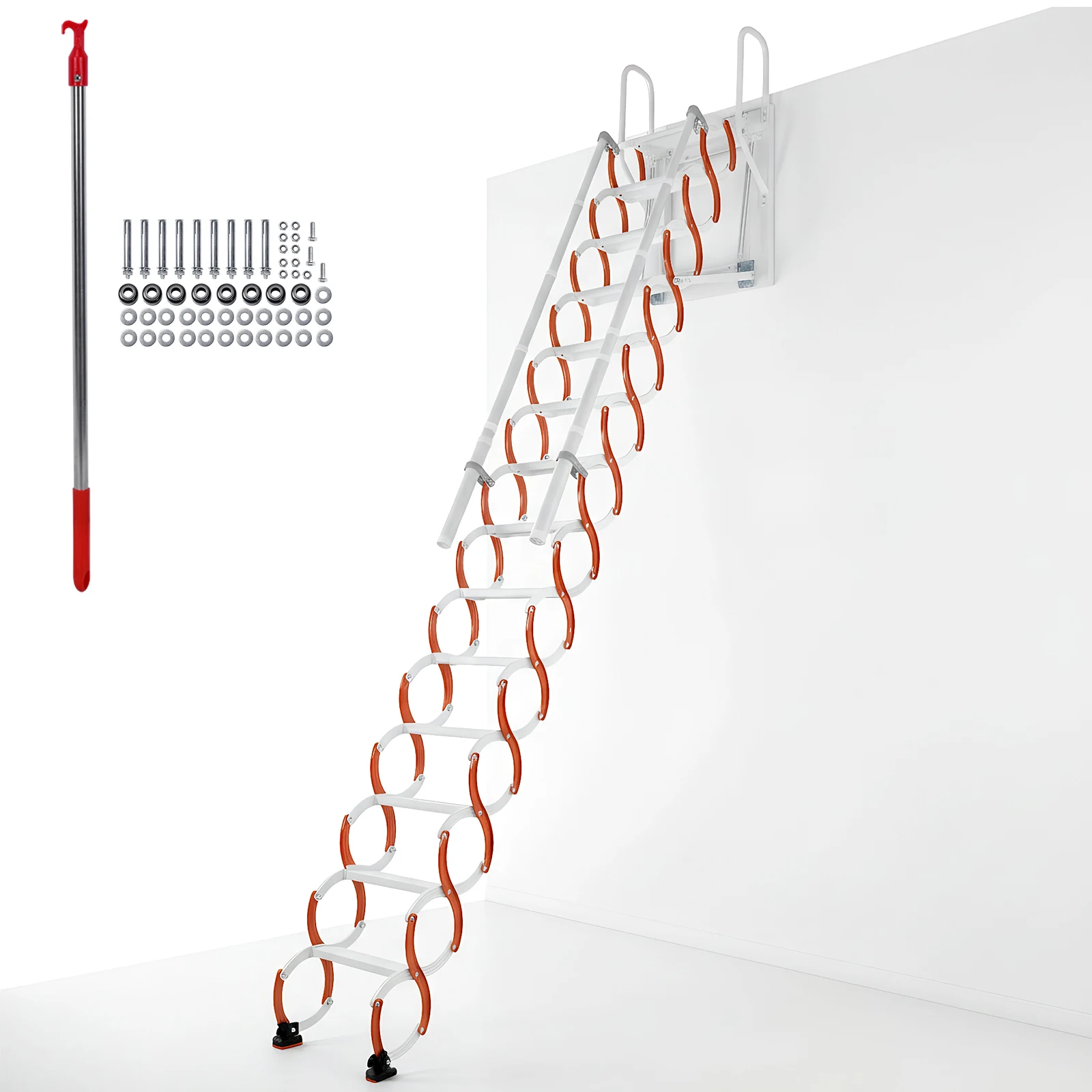 

Ceiling Mount Attic Ladder Invisible Telescoping Attic Stairs with Handrails S-Shaped Design Suitable for Garages Roofs Basement