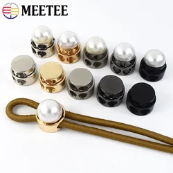 Meetee 30Pcs Metal Pearl Double Hole Stopper Buckles Spring Adjustment Cord Lock DIY Hat Rope End Decoration Elastic Snap Button