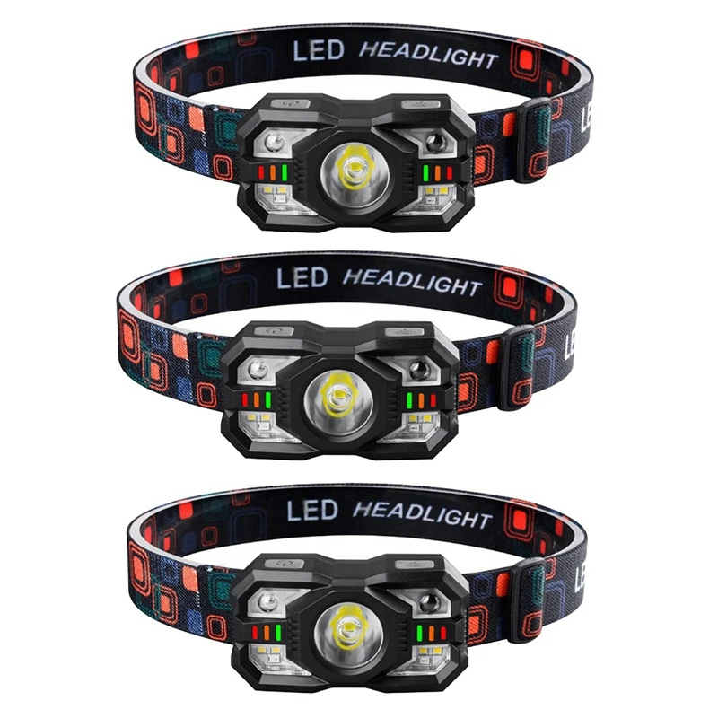 3 Pack Rechargeable Headlamp Flashlight , LED Headlight Waterproof Lamp For Outdoor Camping Running Hiking Fishing