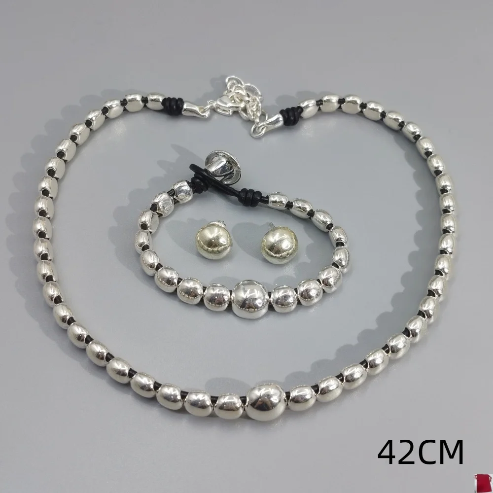 2026 Spain hot selling popular gold and silver round bead jewelry three piece set couple gift