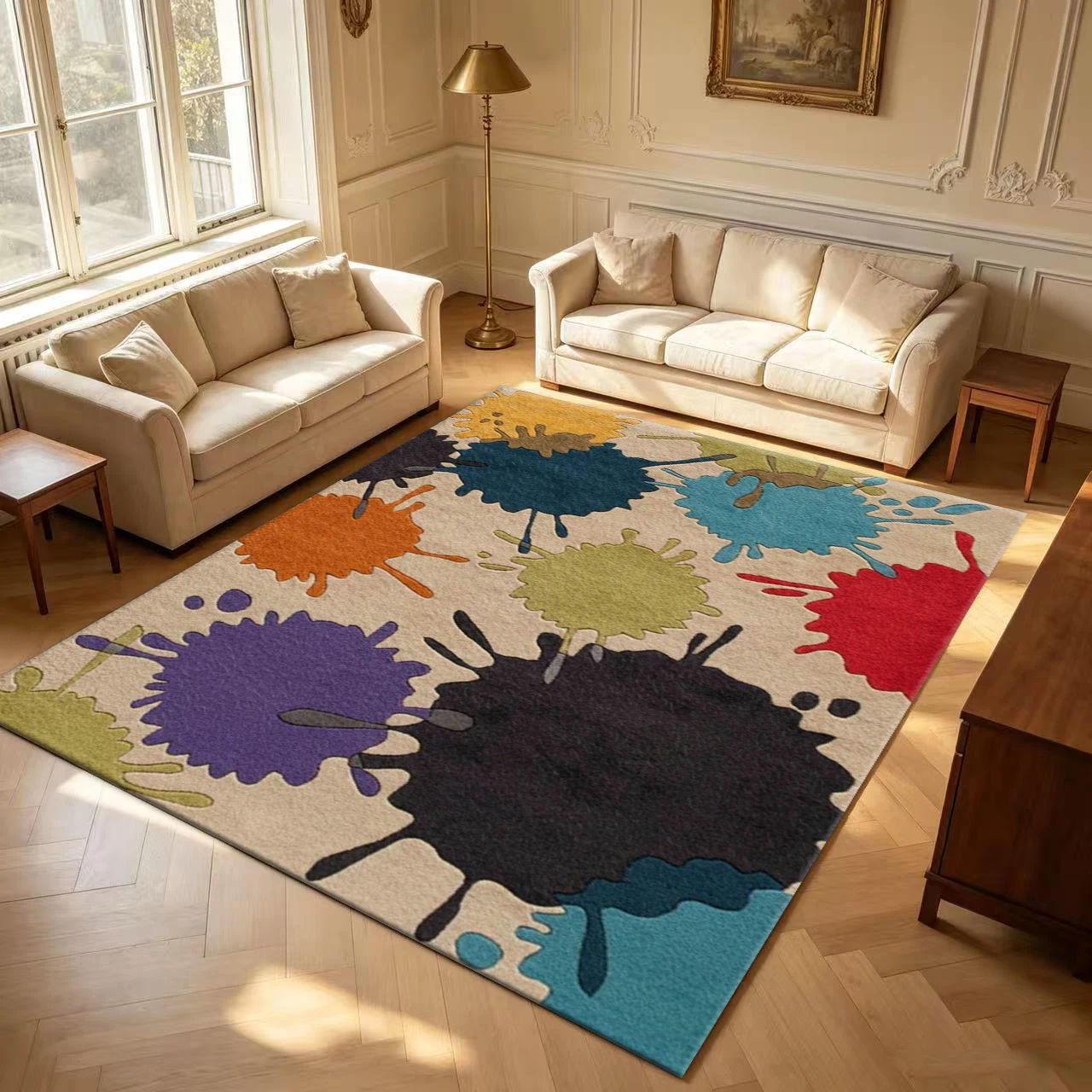 Colorful Paint Splatter Graffiti Art Carpet Non-Slip Carpet Suitable for Living Room Bedroom Home Decoration