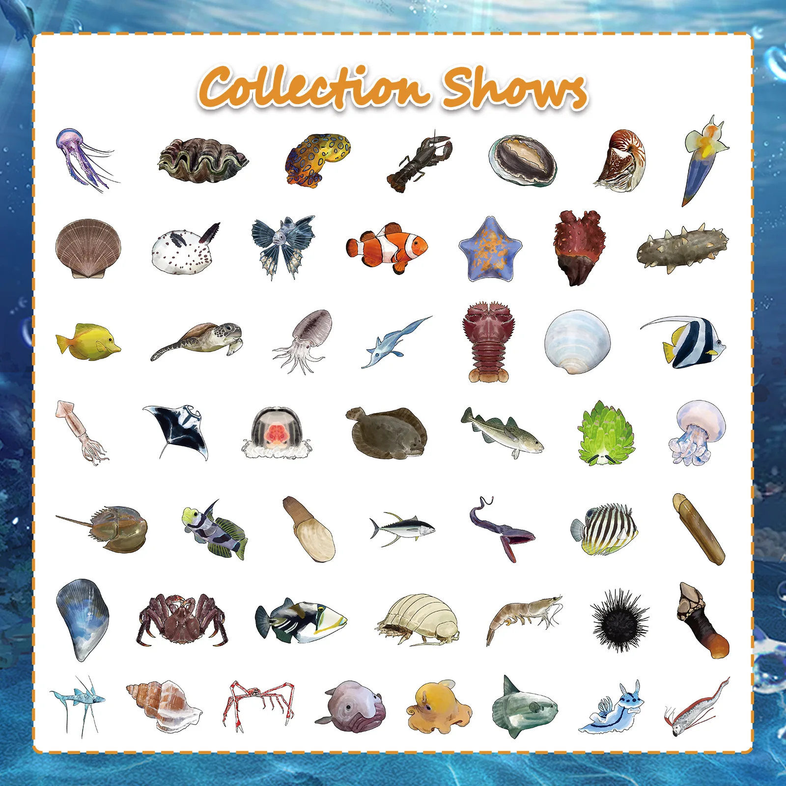 

50PCS New Realistic Marine Life Deep Sea Fish Graffiti Sticker Waterproof Decal Creative Decoration Water Cup Stationery Box