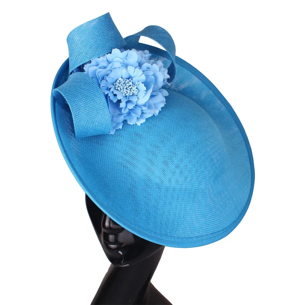 Formal Lady Fascinator Race Big Hat Fedora With Flower Decor Elegant Ladies Women Church Headpiece With Headband Chapeau