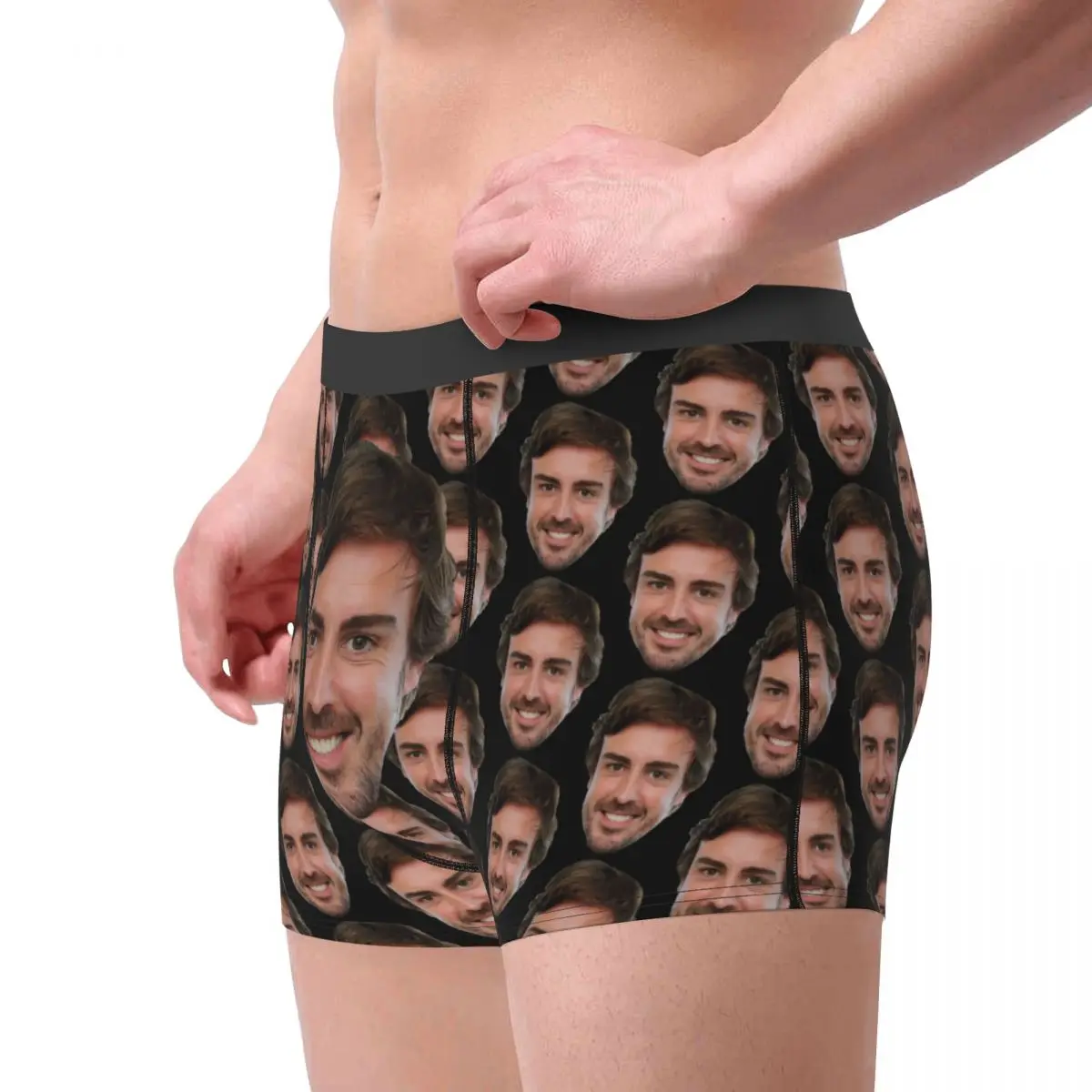 Men\'s Fernando Alonso Funny Face Boxer Shorts Panties Mid Waist Underwear Male Novelty S-XXL Underpants