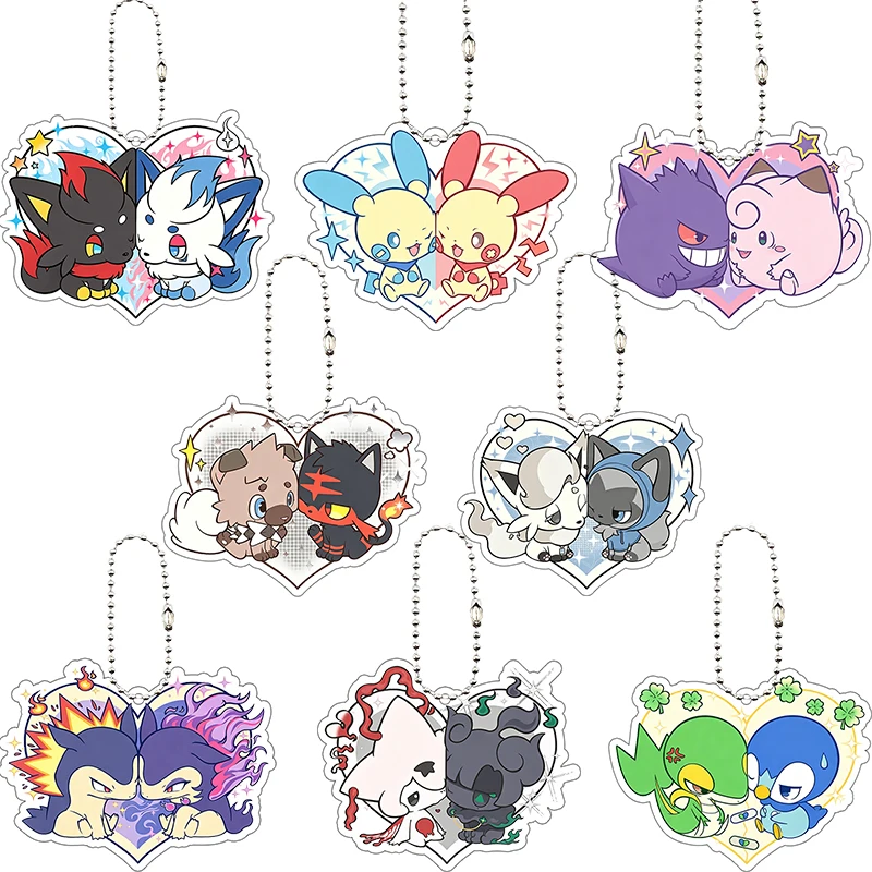 Gengar Jigglypuff Pocket Monsters Heart in Half Style Acrylic Keychain Bag Pendant Cartoon Decoration Accessories Birthday Gift