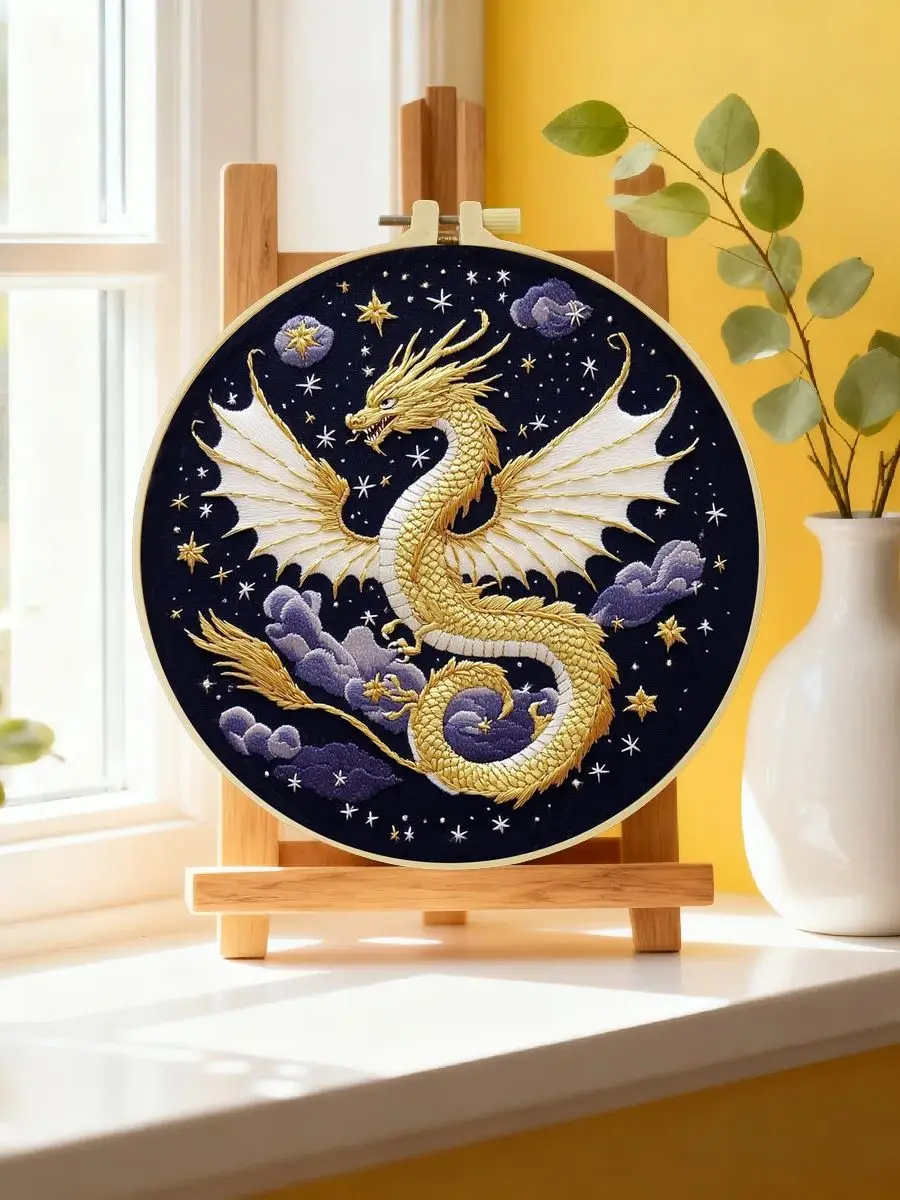 1 Stück 20X20CM/15X15CM 7,87/6,3 Zoll Drachen-Stickerei-Starter-Kit DIY-Kit DIY-Stickerei-Set Handarbeiten Heimdekoration Nadelkunst – Detail 6