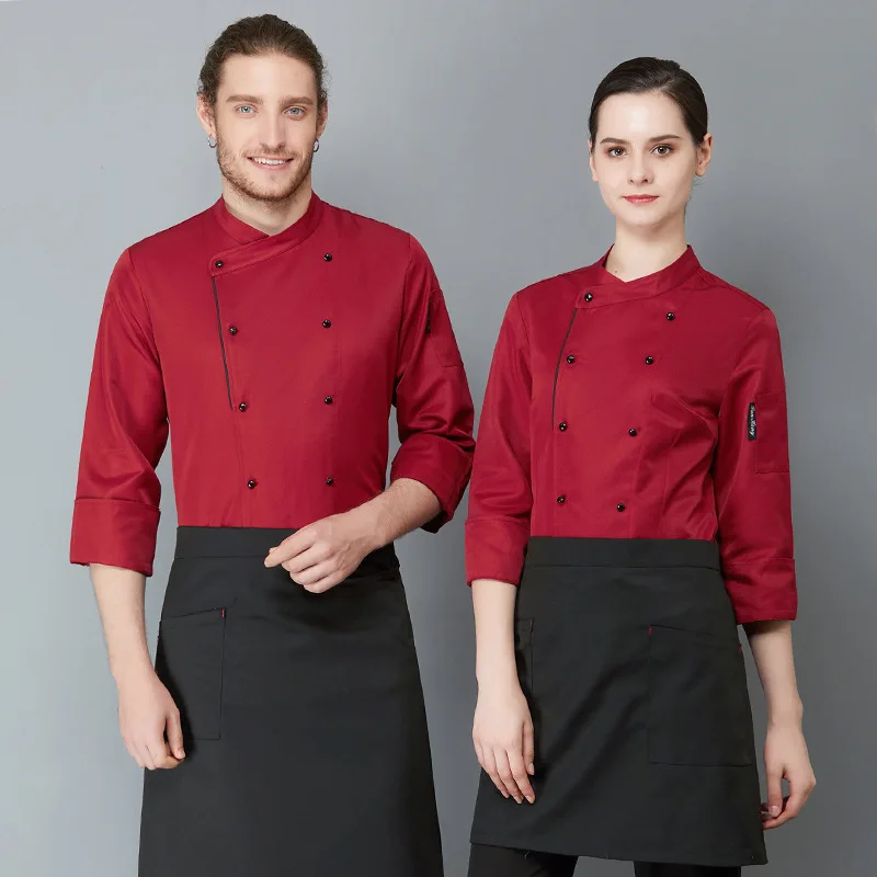 

C517 Chef's Long-sleeved Chef Jacket Plus Size Waiter Coat Dining Canteen Kitchen Suit Hotel Restaurant Overalls Chef Uniform