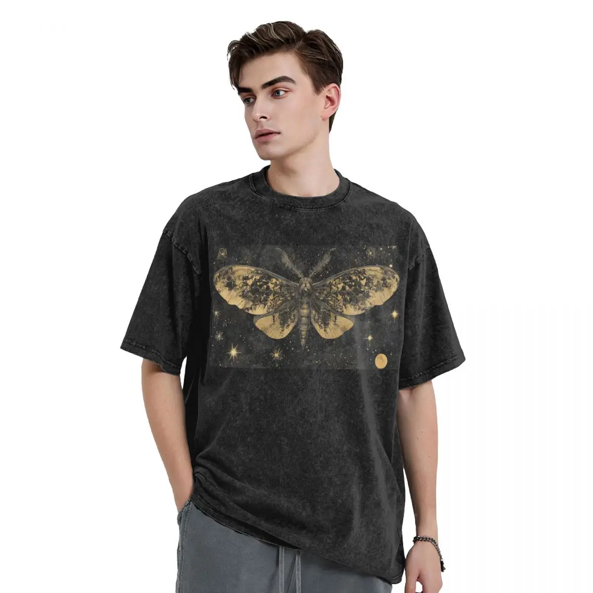 Moth Wings 5 Washed T Shirts Oversized Short Sleeve Hip Hop T-Shirt Streetwear Tops Tees for Men Women