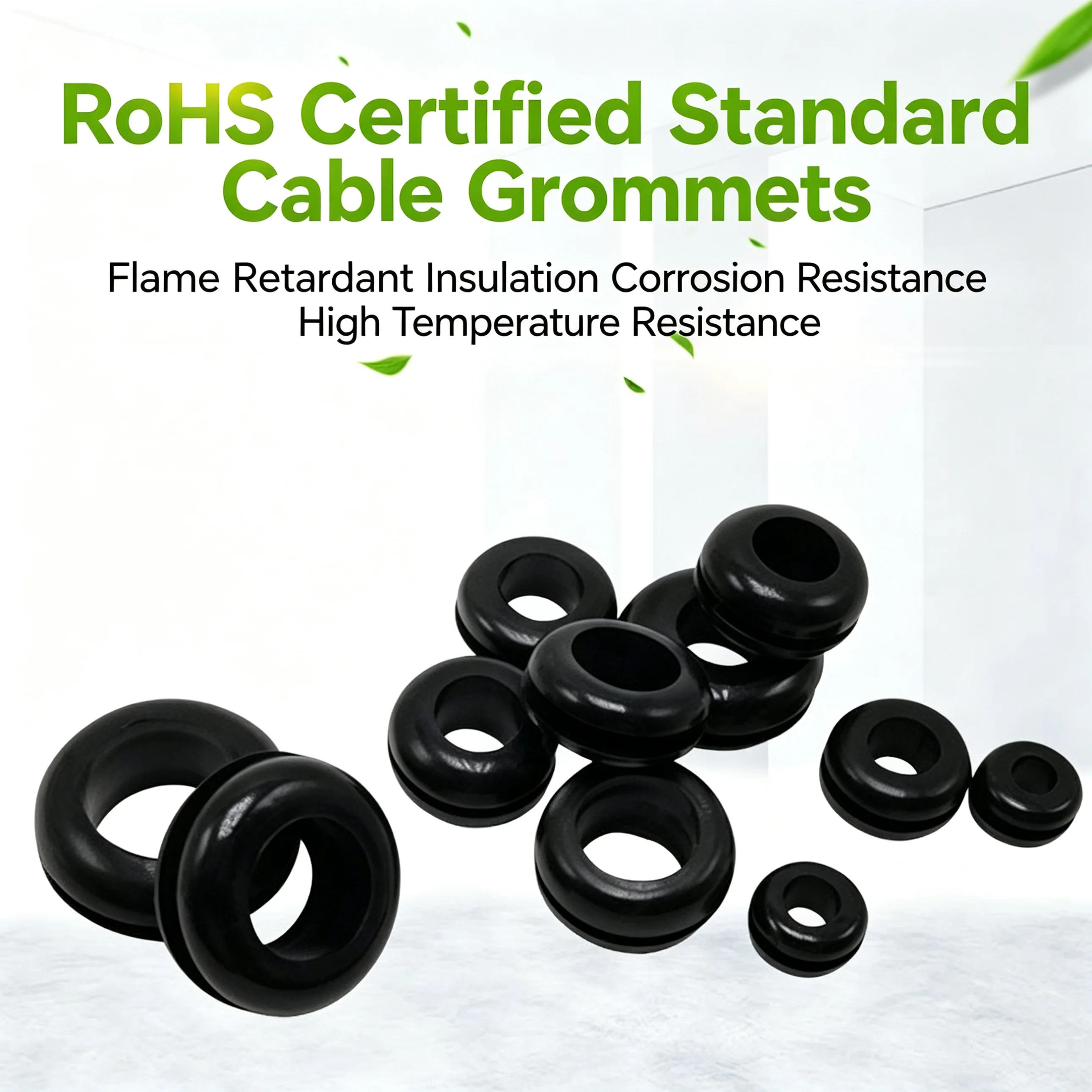50pcs Black Double-sided Cable Grommets, Sealing O-rings, Wire Protection Loops, Cable Outlet Sleeves, Rubber Wire Pass Bushings