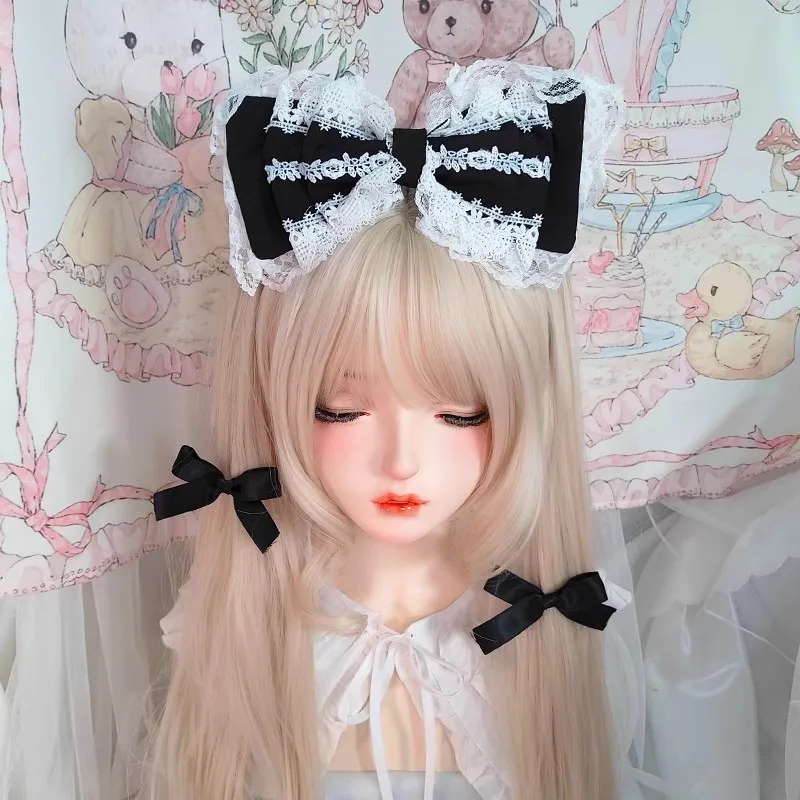 2025 Retro Handmade Cute Japanese Lolita Hair Clip Harajuku Soft Girl Headpiece Night Party Maid KC Big Lace Bow Hairband