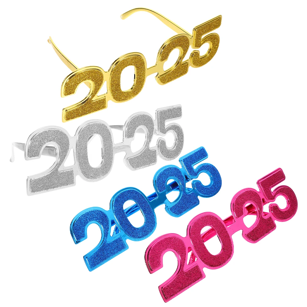

4 Pcs Glasses Electroplating Powder Glitter New Year Eve Eyeglasses Graduation Party Decoration Sunglasses Flash Year's Child