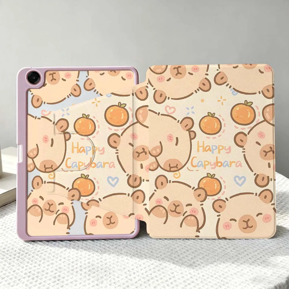 Capybara Pattern Soft For Samsung Galaxy Tab S11 S10 S9 S8 A11 FE Plus Ultra 360° Rotation Stylus Storage Tablet Case