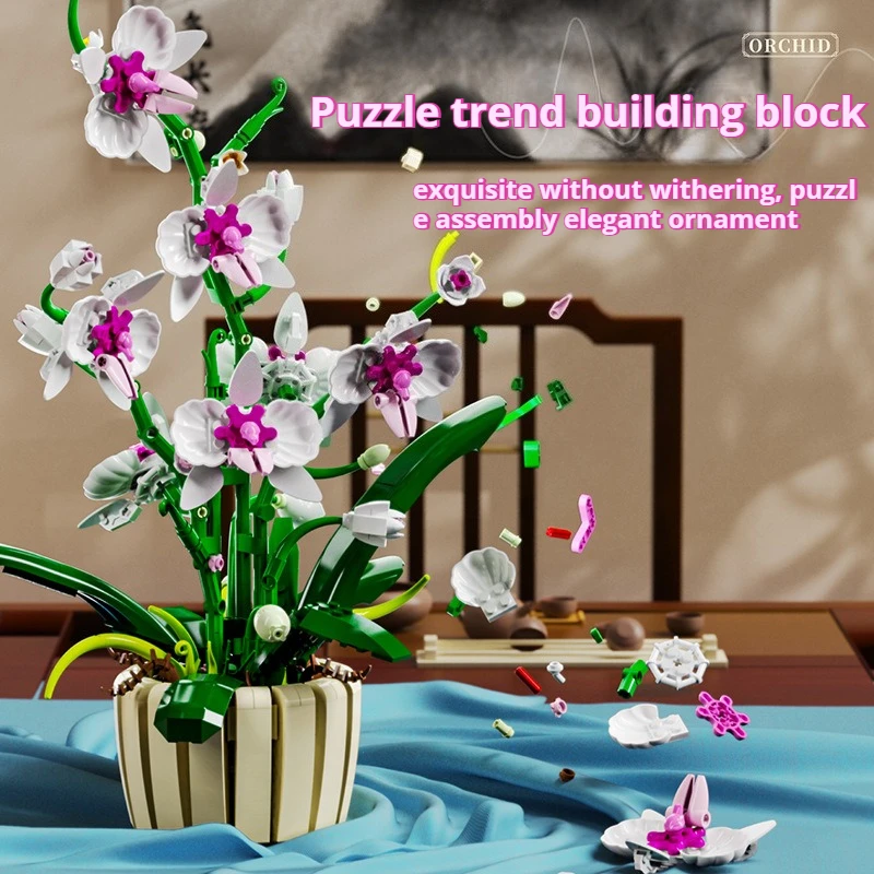 

Orchid bouquet building blocks romantic DIY assembly simulated flower decoration creative ornaments for girls gifts klocki هدايا