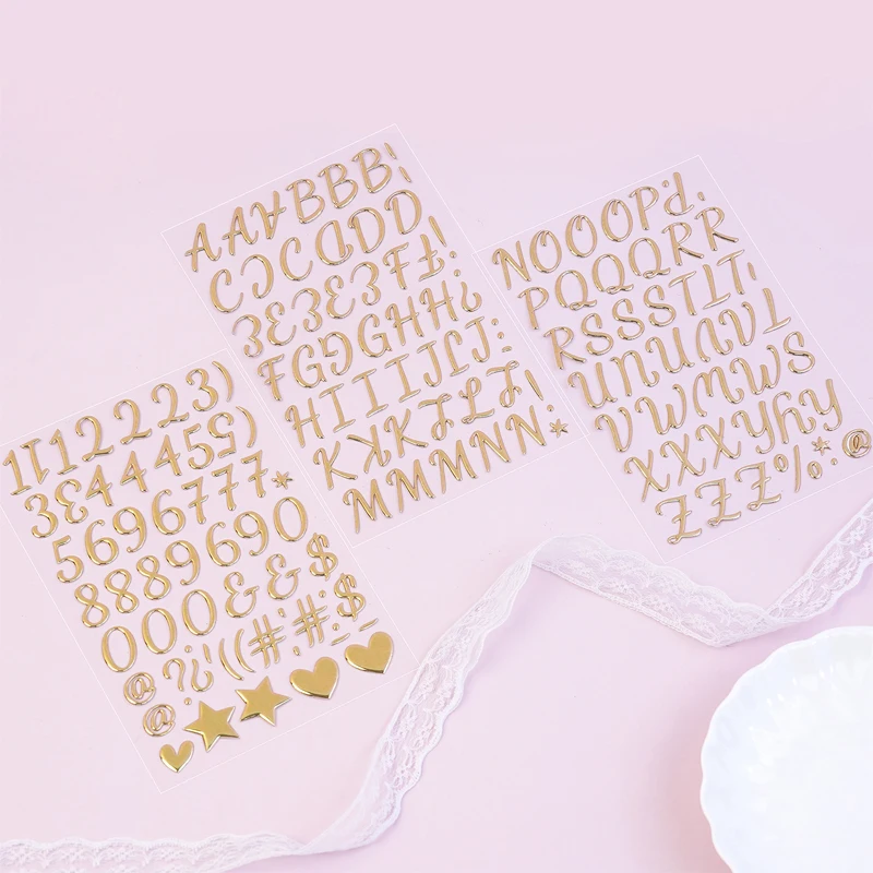 3 Sheets 3D Gold Letter Stickers Foam Alphabet Stickers and Number Sticker DIY Waterproof Aesthetic Art Fonts Decals Scrapbookin