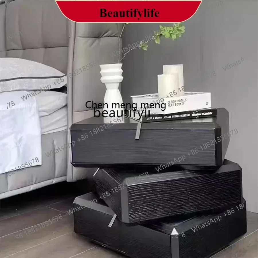 

G153 Italian rotating bedside table, minimalist solid wood edge few designer creation function storage bedroom locker