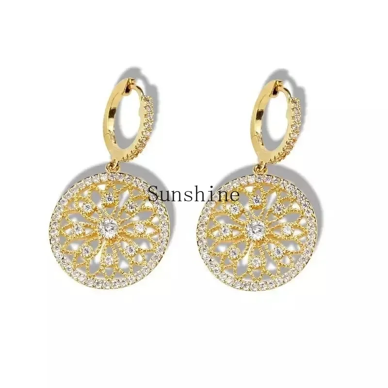 New 925 sterling silver temperament earrings for women's round summer high-end feeling earrings