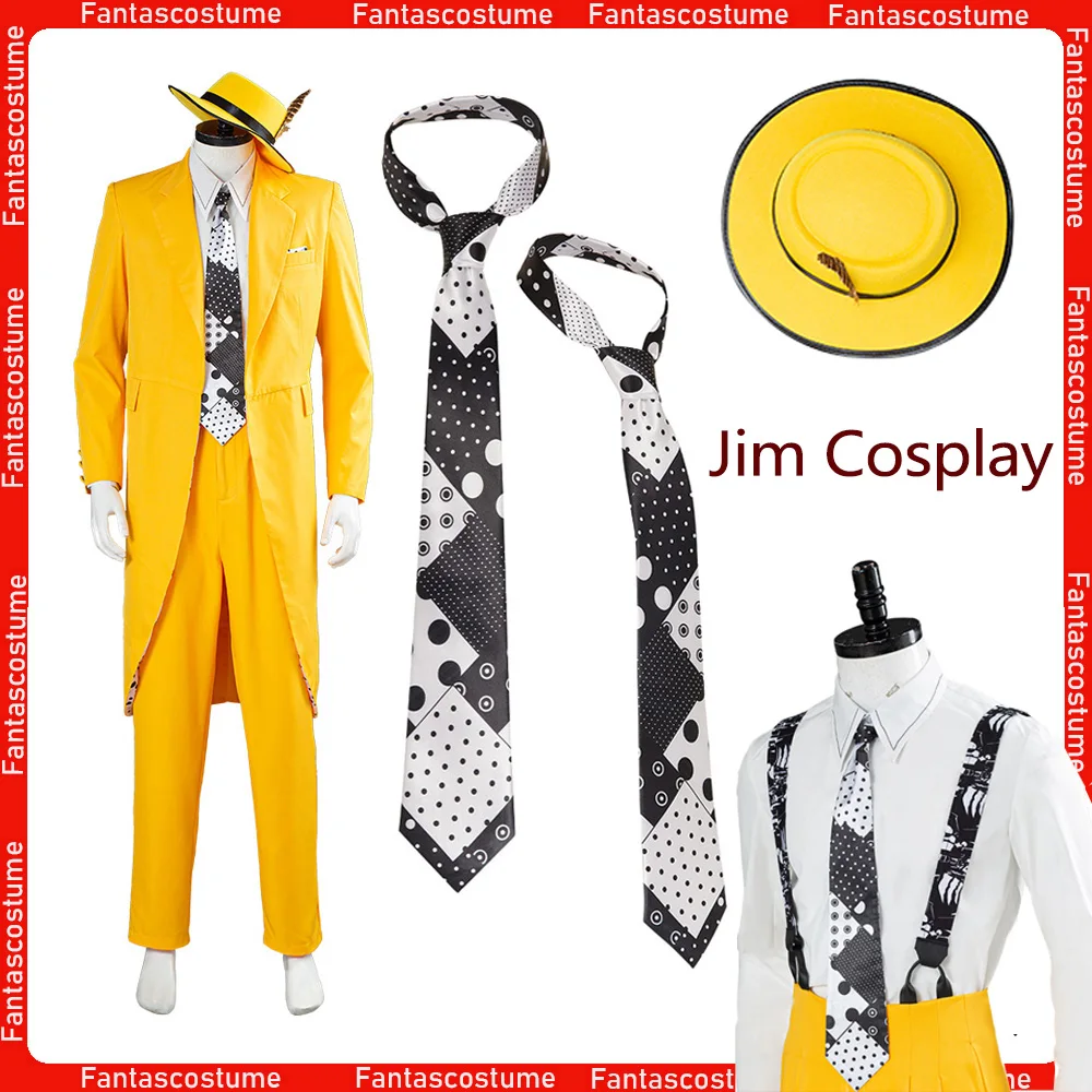 

Jim Cosplay Carrey Roleplay Costume Outfits 1994 Movie The Mask Clothing Disguise for Adult Men Male Halloween Fantasy Suit