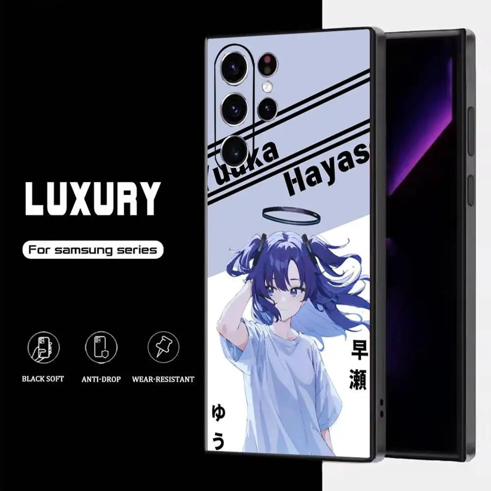 حافظة هاتف Hayase Yuuka Blue A-Archive لهاتف سامسونج S25، S24، S23، S22، S21، S20، S10، Ultra، Plus، Lite، FE، غطاء أسود من السيليكون الناعم #5