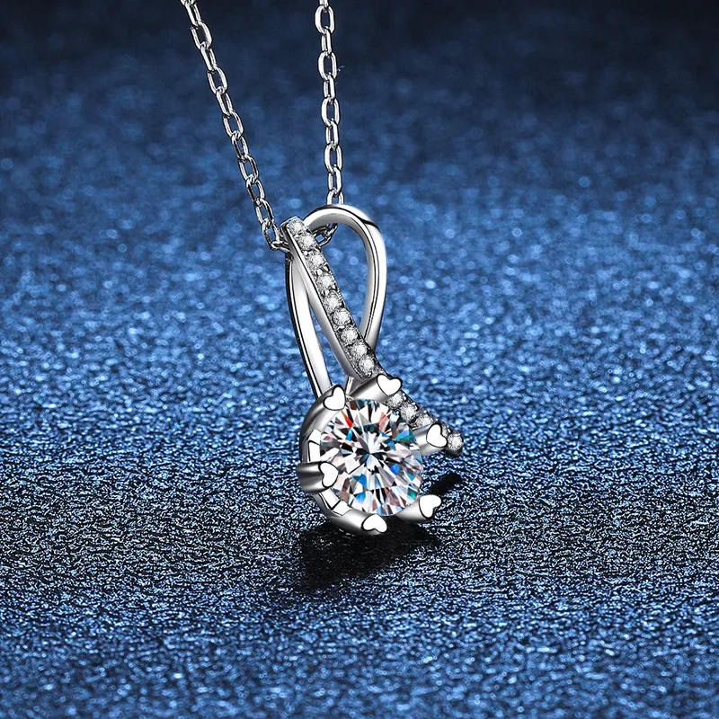 S925 Sterling Silver Mosang Diamond Pendant Women's Bow Necklace Silver D One Carat Wedding Jewelry Wholesale