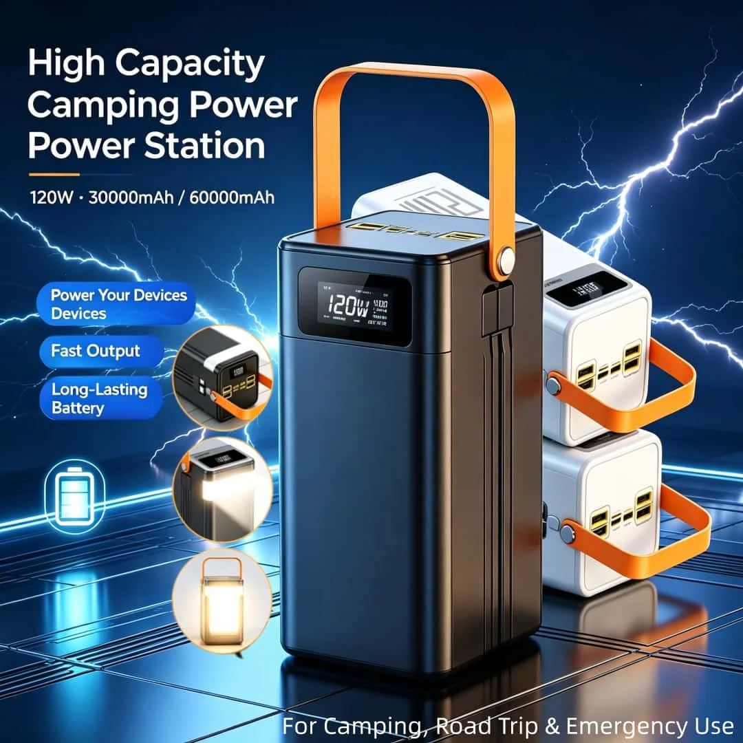 30000/60000mAh 120W Fast Charging Power Station Portable Large Capacity Power Bank Emergency Charger For Camping Home Use