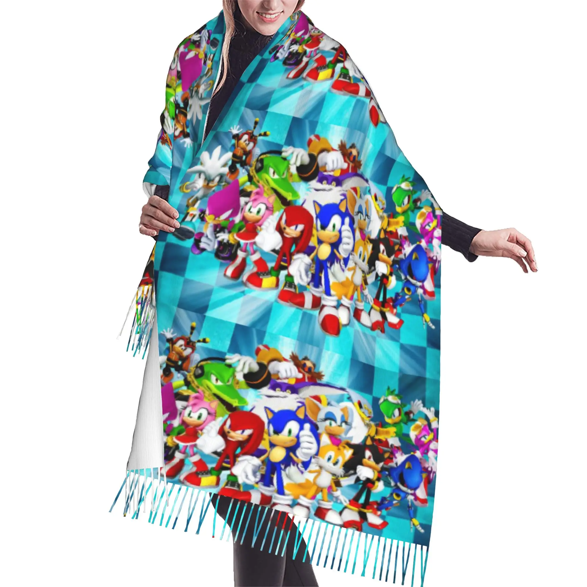 Custom Print S-Soniced Cartoon Scarf  Men Women Winter Warm Scarves Video Game Shawl Wrap