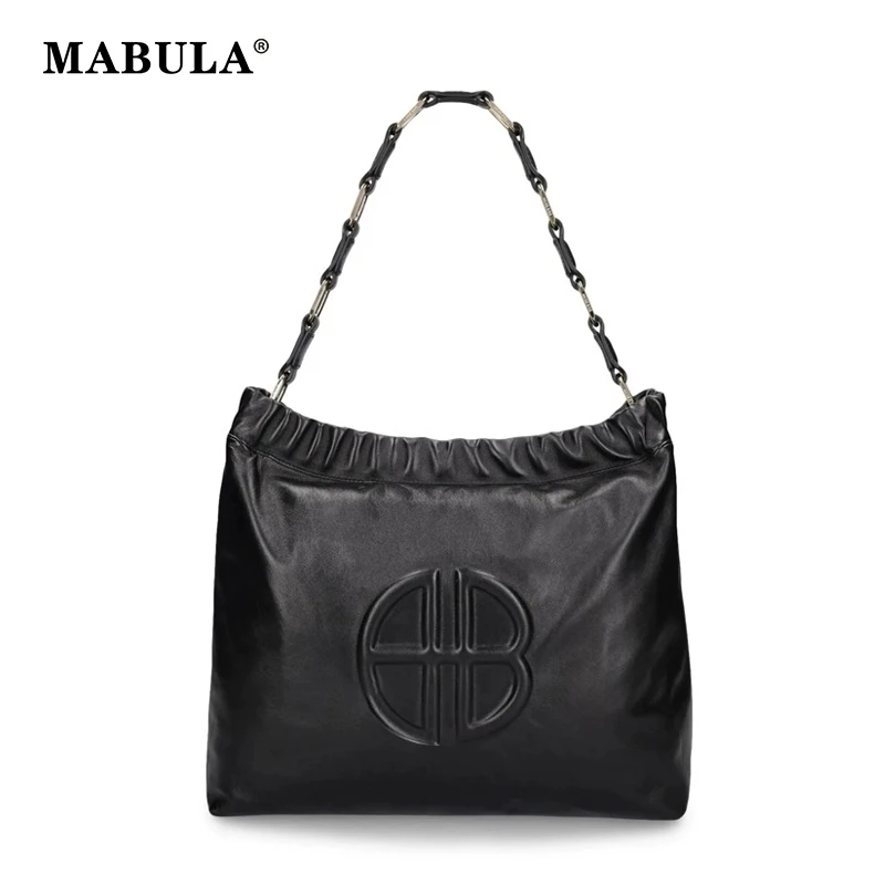 

MABULA PU Leather Luxury Design Woman's Handbag Black Vegant Leather Fashion Female Shoulder Chanin Strap Bag Square Lady Purse