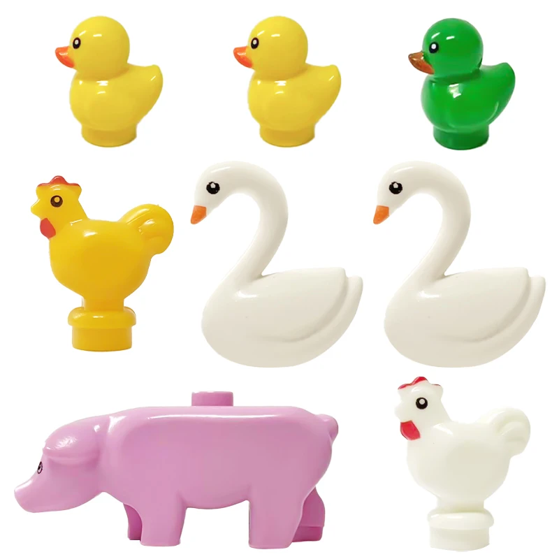 8pcs Farm Animals Building Blocks DIY Toys Small Size Animals Swans Roosters Ducks Pig Model Kit Practical Blocks Accessories