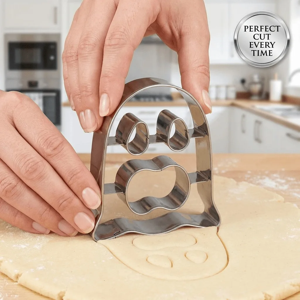 3D Halloween Ghost Shaped Cookie Cutter, One-piece 3D Cookie Cutter with 430 Stainless Steel Blades. Dishwasher Safe