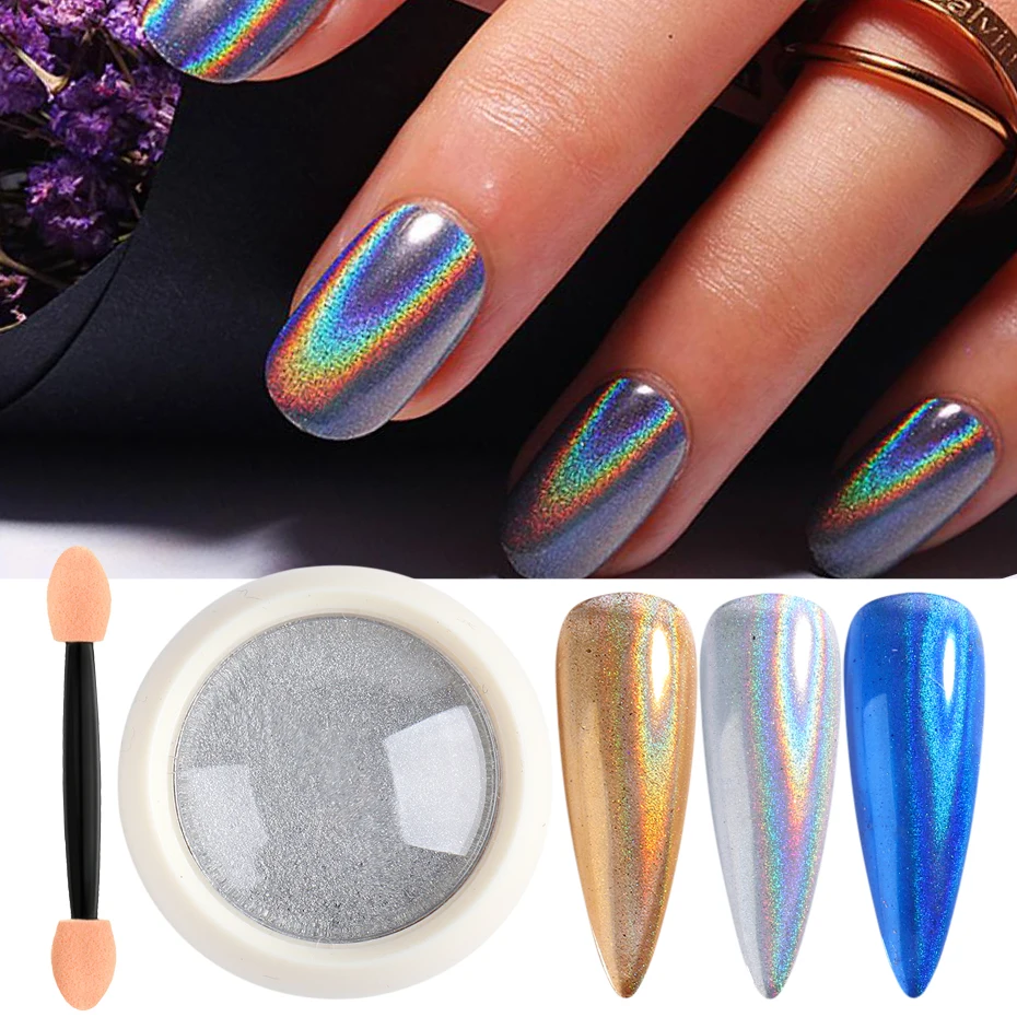 1 Box Nail Art Glitter Holograpihc Mirror Powder Chrome Silver Bubble Pigment Dust Rose Gold Shiny Flakes For Manicure LYLF01-07