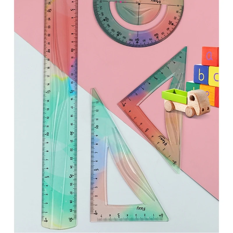 4Pcs Colorful Flexible Ruler, Plastic Ruler Set Shatterproof Straight Ruler Soft Bendable Ruler for School Home Office F19E