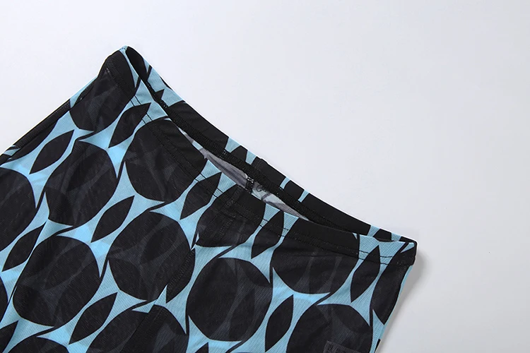Nibber Midnight Sexy durchsichtiges 2-teiliges Set für Damen, Patchwork-Druck, O-Ausschnitt, volle Ärmel, Body + schmale, hüftumwickelte, lange Hosen-Outfits – Detail 10