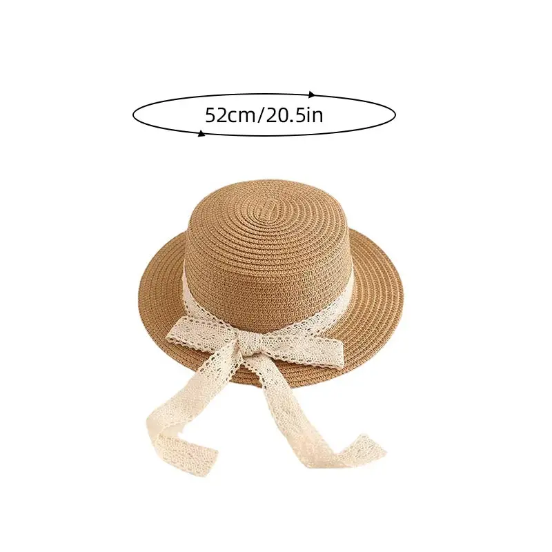 Lace Bow Straw Hat for Baby Girls Summer Wide-brim Sunshade Beach Cap Outdoor Travel UV Protection Kids Panama Sun Hats