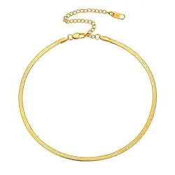 U7 Adjustable Flat Snake Choker Necklace 3mm Gold Silver Color Stainless Steel 13 inch 15inch Necklace For Women
